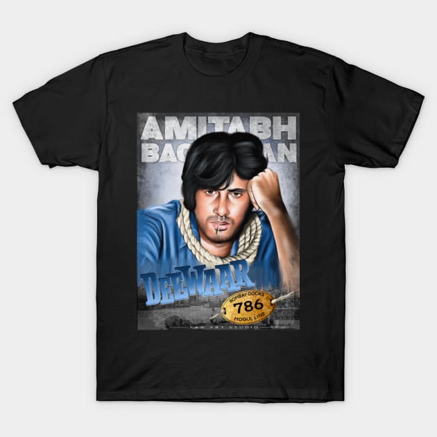 Amitabh Bachchan Deewar art T-Shirt by SAN ART STUDIO 